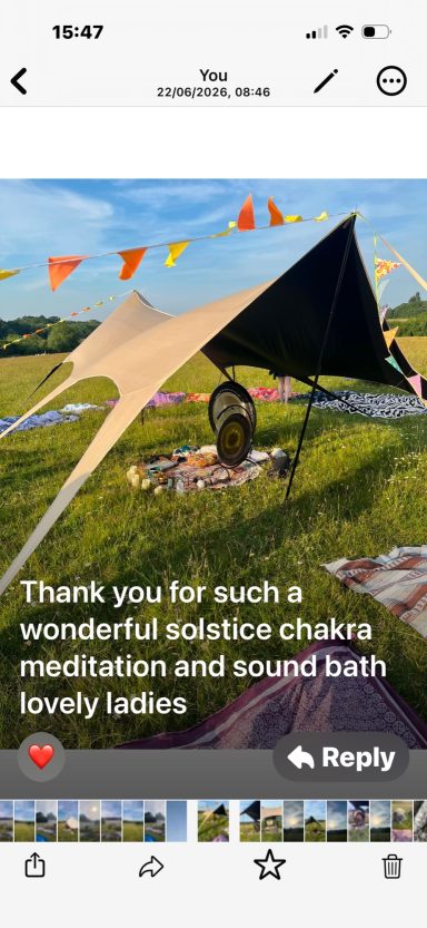 Gong Bath & Chakra Meditation A tent set up in a grassy area for a solstice chakra meditation event.
